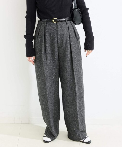 手洗い可 / スパンコールツイードタックワイドパンツ