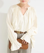 ウォッシャブル / ギャザーネックボリュームブラウス