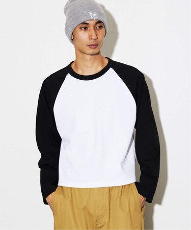 カラーブロック ラグランスリーブ ショート丈 ロンT / 短丈