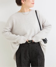 獣毛混袖リブプルオーバー