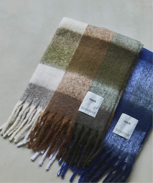 OSKR別注 シャギーフリンジ チェックマフラー