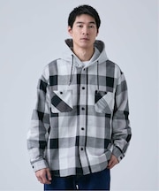 ビックチェック柄 フード シャツ