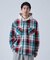 ビックチェック柄 フード シャツ