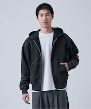 【ANTS & ELEPHANTS】ブリーチ加工 ショート丈 ダブルジップ裏毛パーカー