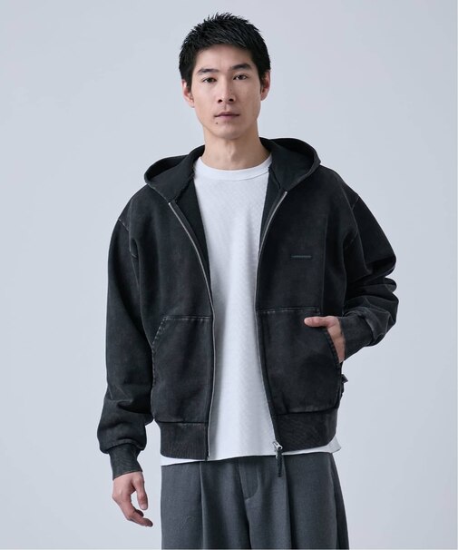 【ANTS & ELEPHANTS】ブリーチ加工 ショート丈 ダブルジップ裏毛パーカー