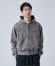 【ANTS & ELEPHANTS】ブリーチ加工 ショート丈 ダブルジップ裏毛パーカー