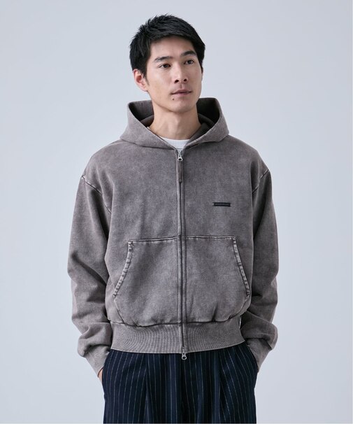 【ANTS & ELEPHANTS】ブリーチ加工 ショート丈 ダブルジップ裏毛パーカー