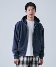 【ANTS & ELEPHANTS】ブリーチ加工 ショート丈 ダブルジップ裏毛パーカー