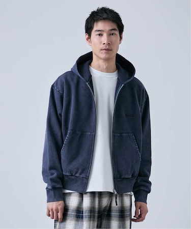 【ANTS & ELEPHANTS】ブリーチ加工 ショート丈 ダブルジップ裏毛パーカー