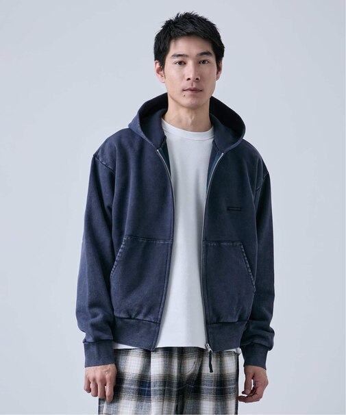 【ANTS & ELEPHANTS】ブリーチ加工 ショート丈 ダブルジップ裏毛パーカー