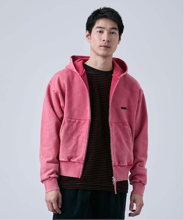 【ANTS & ELEPHANTS】ブリーチ加工 ショート丈 ダブルジップ裏毛パーカー