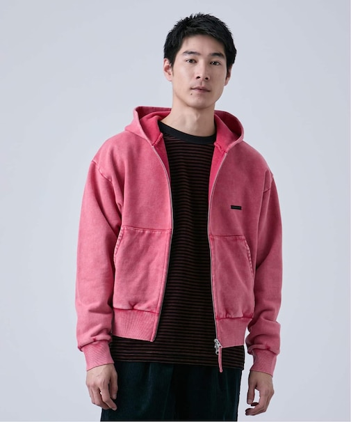 【ANTS & ELEPHANTS】ブリーチ加工 ショート丈 ダブルジップ裏毛パーカー