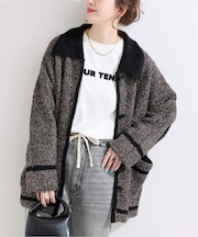 《Sサイズ展開》手洗い可 / ツイード調パイルニットジャケット2