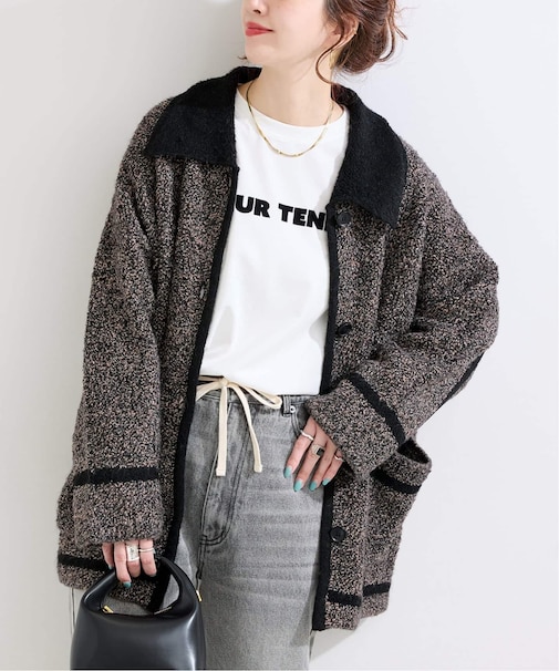 《Sサイズ展開》手洗い可 / ツイード調パイルニットジャケット2