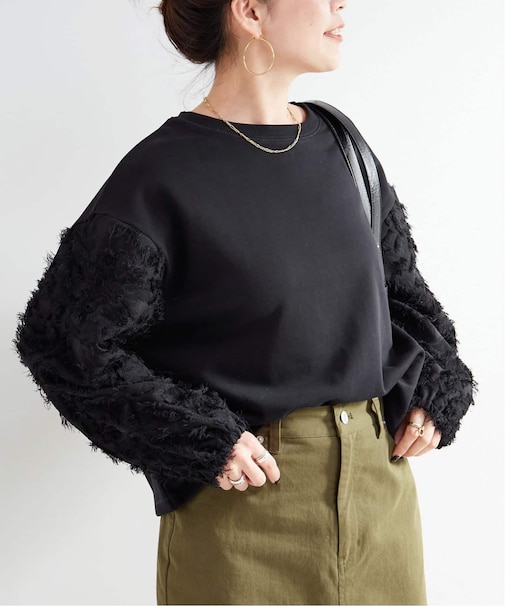 手洗い可 / フリンジジャガードスリーブカットソー