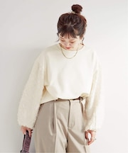 手洗い可 / フリンジジャガードスリーブカットソー