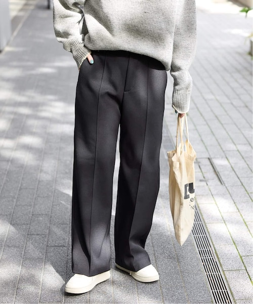 L】【ウォッシャブル】裏起毛 あったかテーパードパンツ