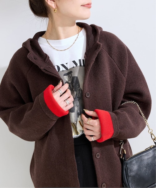 2層スムース編みフーディーブルゾン