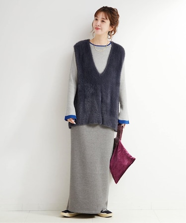 《追加3》《2点セット》手洗い可 / ショートシャギーベスト+ダンボールスカート