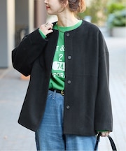 メルトモッサクルーネックショートコート