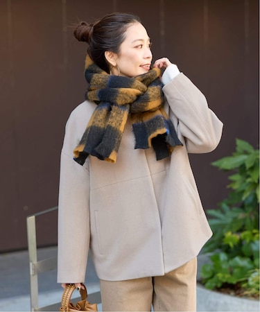 メルトモッサクルーネックショートコート