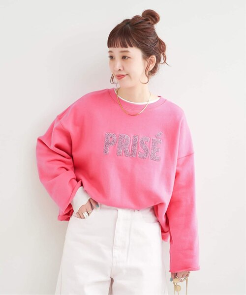 MICANA マイカーナ ボリュームスリーブ ロゴスウェット フリー ピンク 追加》ラメサガラ刺繍ロングスリーブ｜ベーセーストックのアウトレット
