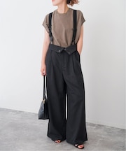 サスペンダー付きピーチツイルタックパンツ