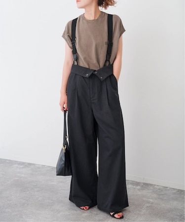 サスペンダー付きピーチツイルタックパンツ