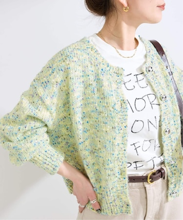 手洗い可 / MIXヤーンクルーネックカーディガン