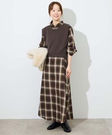 《2枚セット》チャックシャツワンピース・ニットベストセット