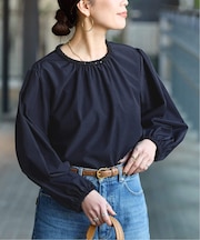 手洗い可 / デザインネックパフスリーブブラウス