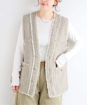 ウォッシャブル / 前開きツイードベスト