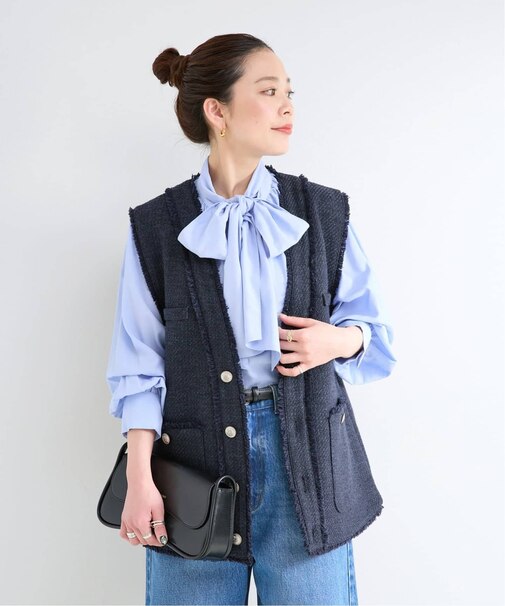 ウォッシャブル / 前開きツイードベスト