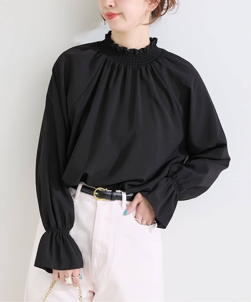 手洗い可 / ジョーゼットスタンドフリルブラウス