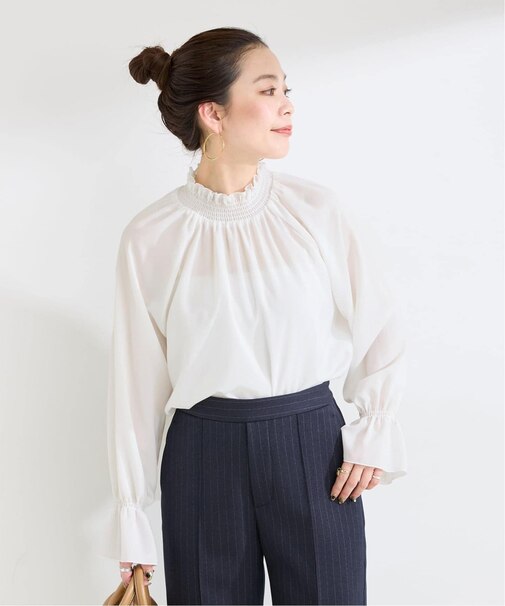 手洗い可 / ジョーゼットスタンドフリルブラウス