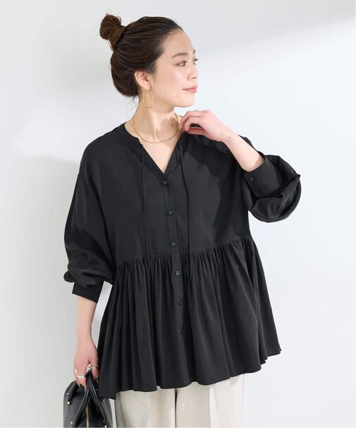 ウォッシャブル / Vネックギャザーブラウス