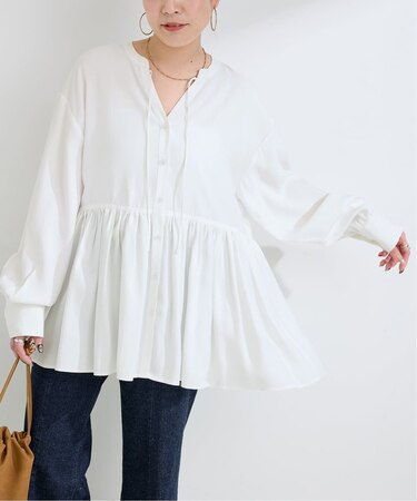 ウォッシャブル / Vネックギャザーブラウス