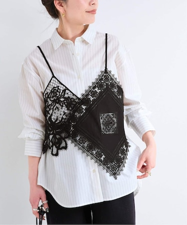 《2枚セット》レースキャミ付きシャツブラウス