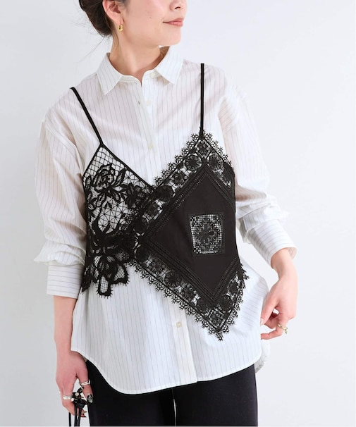 《2枚セット》レースキャミ付きシャツブラウス