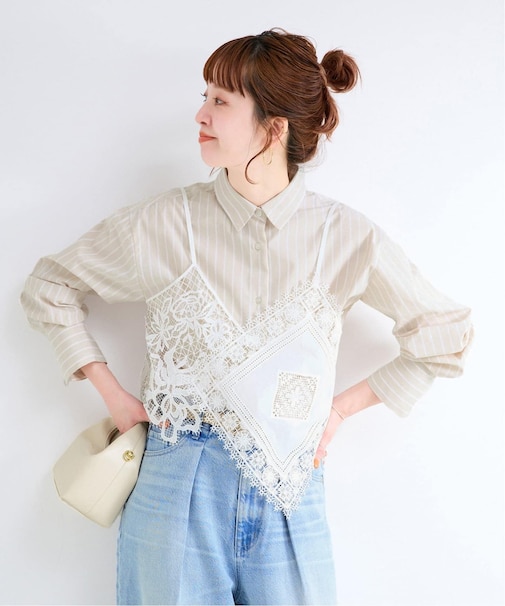 《2枚セット》レースキャミ付きシャツブラウス