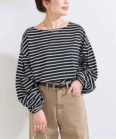 ウォッシャブル / タックスリーブボーダーカットソー