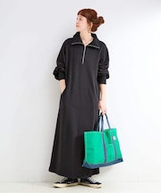 《追加2》ウォッシャブル / テリー裏毛ハーフジップロングワンピース