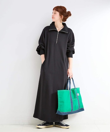 《追加2》ウォッシャブル / テリー裏毛ハーフジップロングワンピース