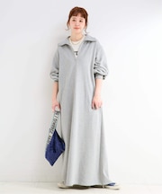 《追加2》ウォッシャブル / テリー裏毛ハーフジップロングワンピース