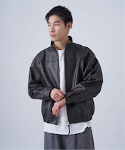 PUレザー スタンドブルゾン