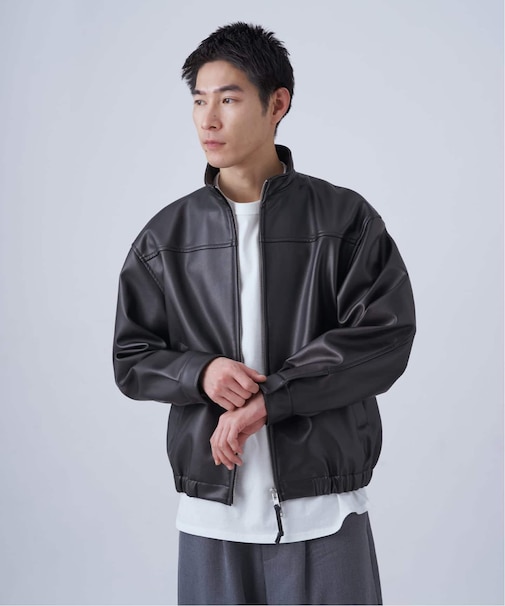 PUレザー スタンドブルゾン