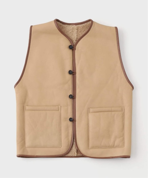 CAWLEY (コーリー) TAN LEATHER BACK CURLY RIVER VEST