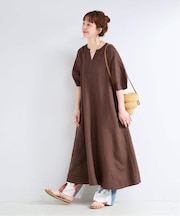 《追加3》手洗い可 / リネンレーヨンコクーンスリーブワンピース