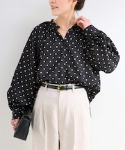《追加4》ウォッシャブル / ドットスタンドカラーブラウス
