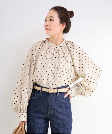 《追加4》ウォッシャブル / ドットスタンドカラーブラウス